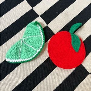 Vintage Red Apple & Green Lime Crochet Coasters